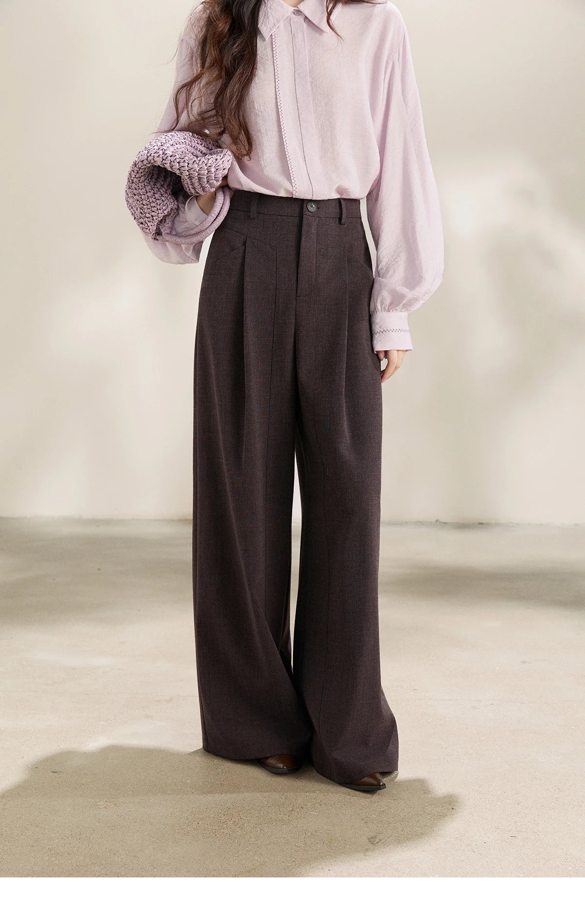 MISHOW Women's Dark Purple Wide Leg Pants 2026 Spring High Waist Pleated Pants Back Elastic Waist Casual Trousers MXF13K1204