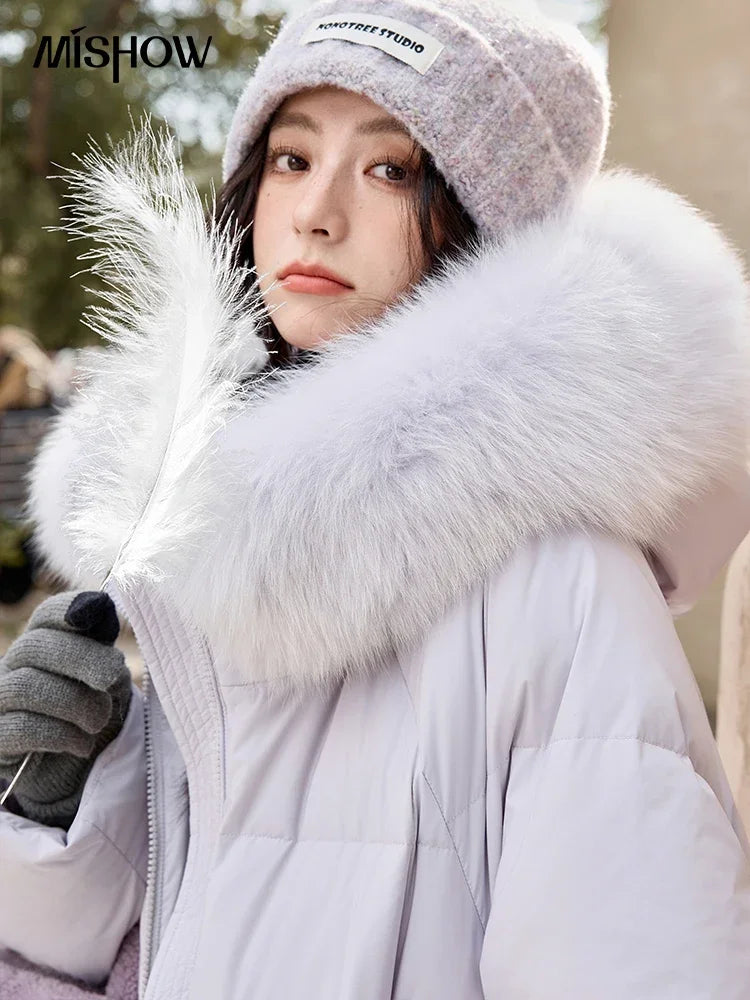 MISHOW Thickened Down Jacket Women's Hooded Zipper Long Sleeved 2024 Winter Korean Basic Warm Sweet Cotton Jacket Top MXD36Y0051