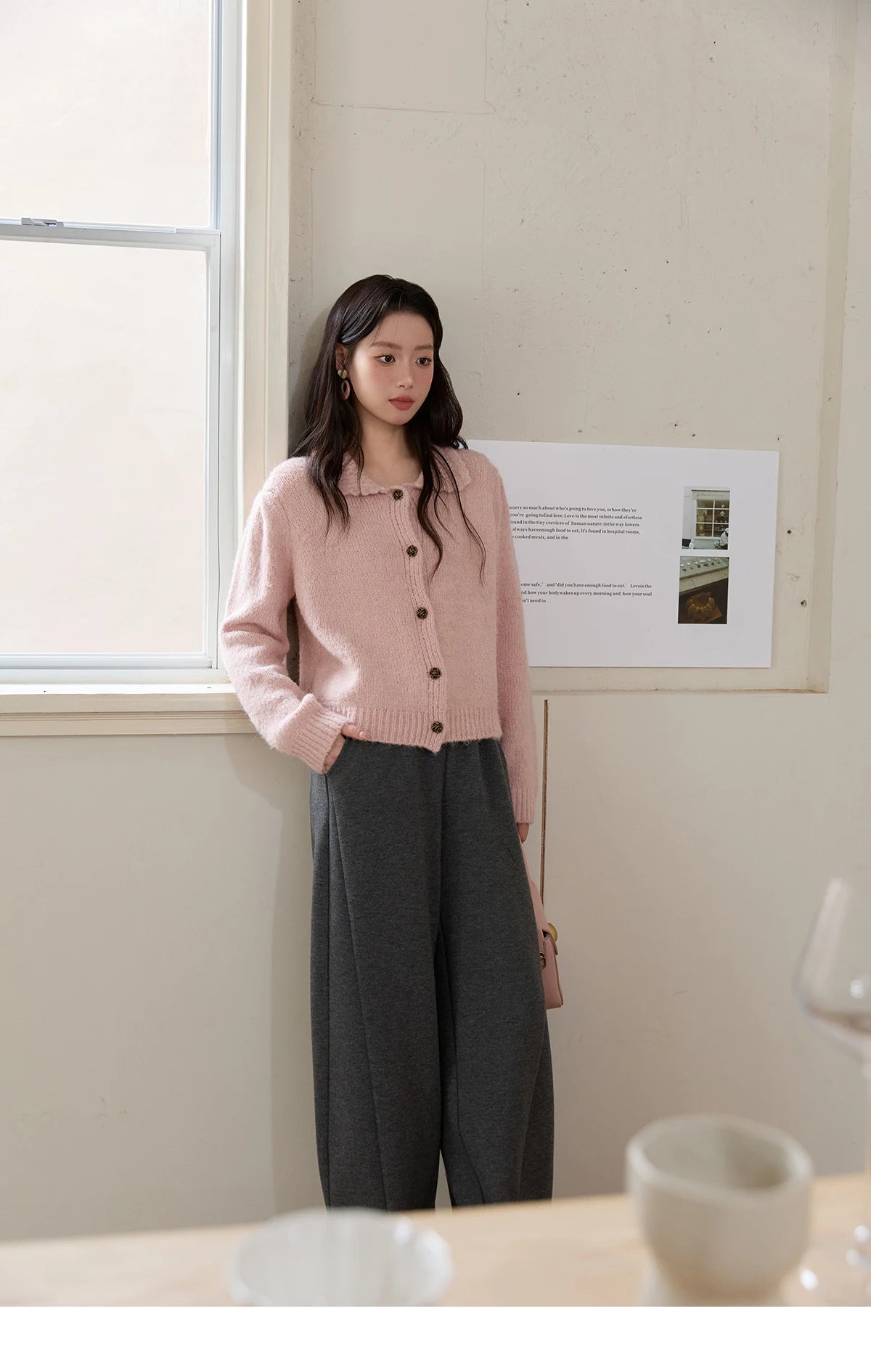 MISHOW Pink French Cardigan Women 2025 Autumn Winter New Sweet Turn-down Collar Single-breasted Loose Knit Sweater MXE48Z2569