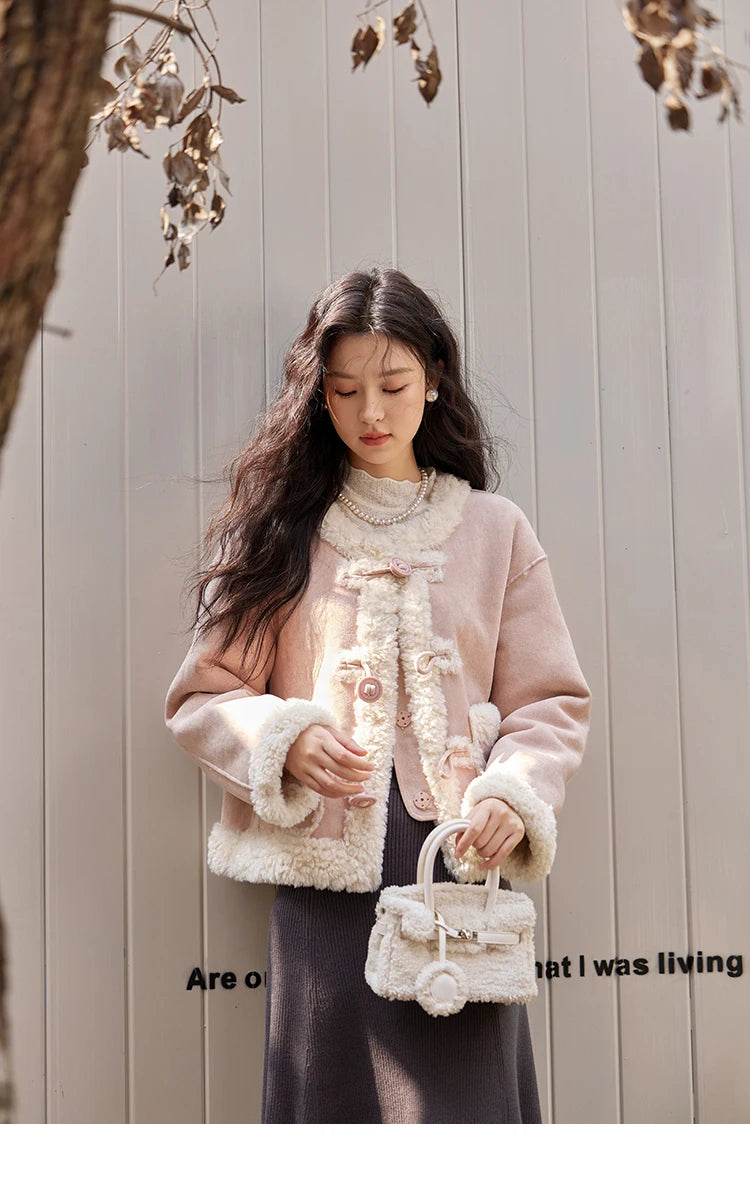 MISHOW Double Face Fur Coat For Women 2024 Winter Sweet Korean Vintage Suede Splicing Fleece Warm Thickened Jacket MXD55W0646