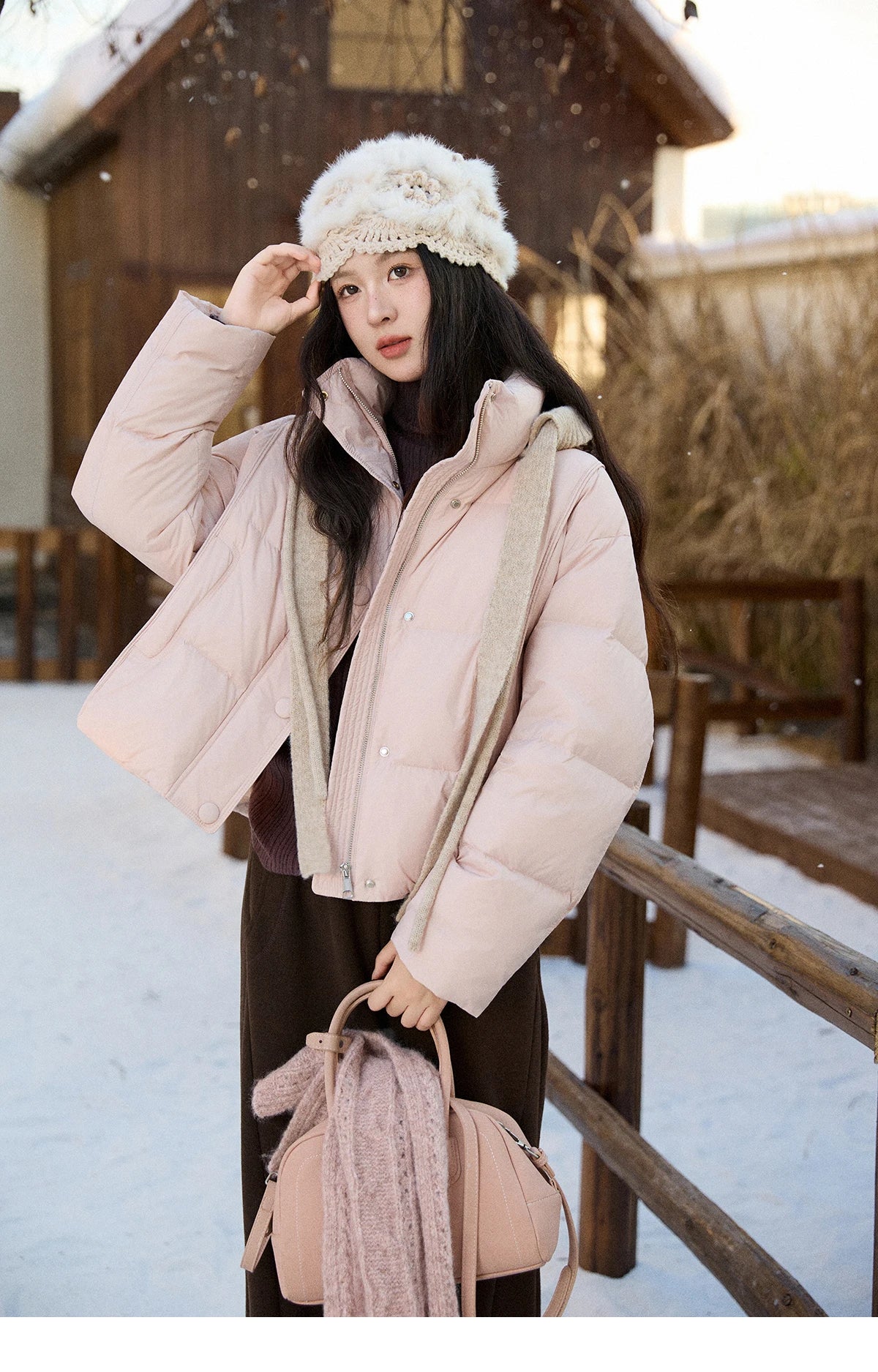 MISHOW Christmas Down Jacket with Jacquard Hat Winter 2025 90% White Duck Down Warm Coats Stand Neck Solid Down Coat MXE90Y0086