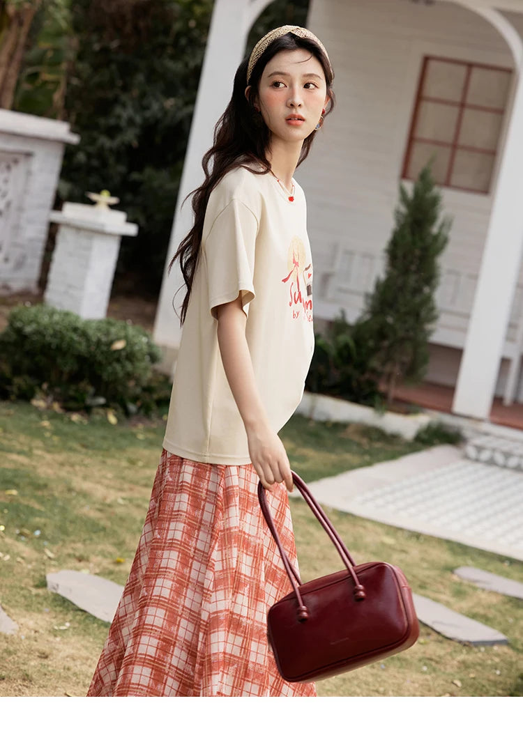 MISHOW Women's Print T-shirt 2025 Summer New Loose Casual T-shirt Ladies Round Neck Short Sleeve Tee Female Clothing MXE34T0559