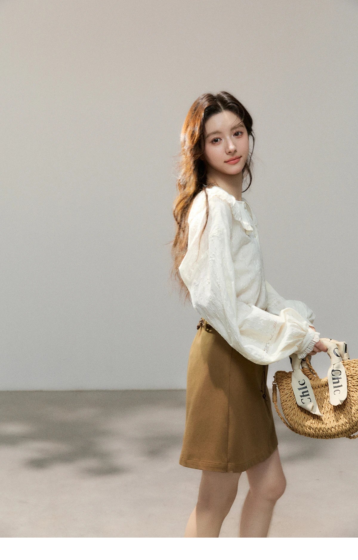 MISHOW Women's Beige Apricot Lace Shirts 2026 Spring Peter Pan Collar Micro Lantern Sleeves Top Casual Elegant Shirt MXF108C0813