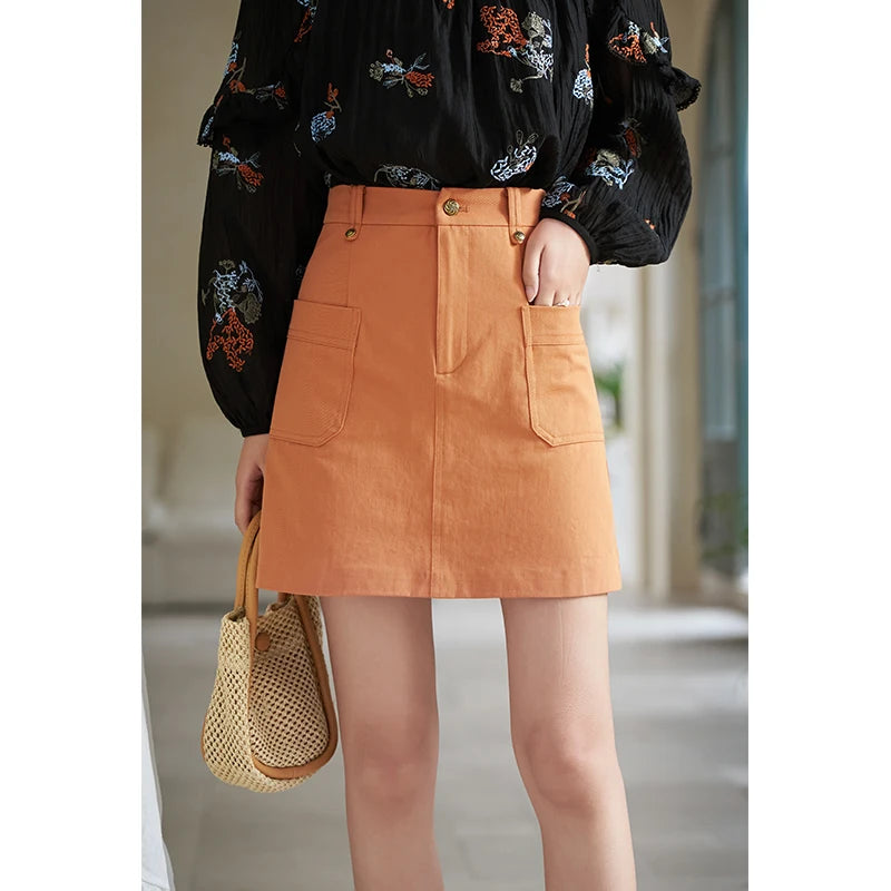 MISHOW Orange Skirt for Women Spring 2024 High Waist Slim A-line Inner Lining Design Symmetric Pocket Short Skirts MXD13B0264