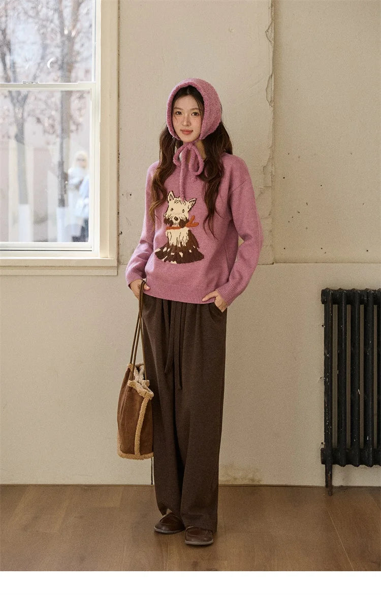 MISHOW Women's Jacquard Dog Thick Sweater Winter Purple Arctic Fleece Loose Soft Knitted Tops (Headband Not Included) MXE88Z2599