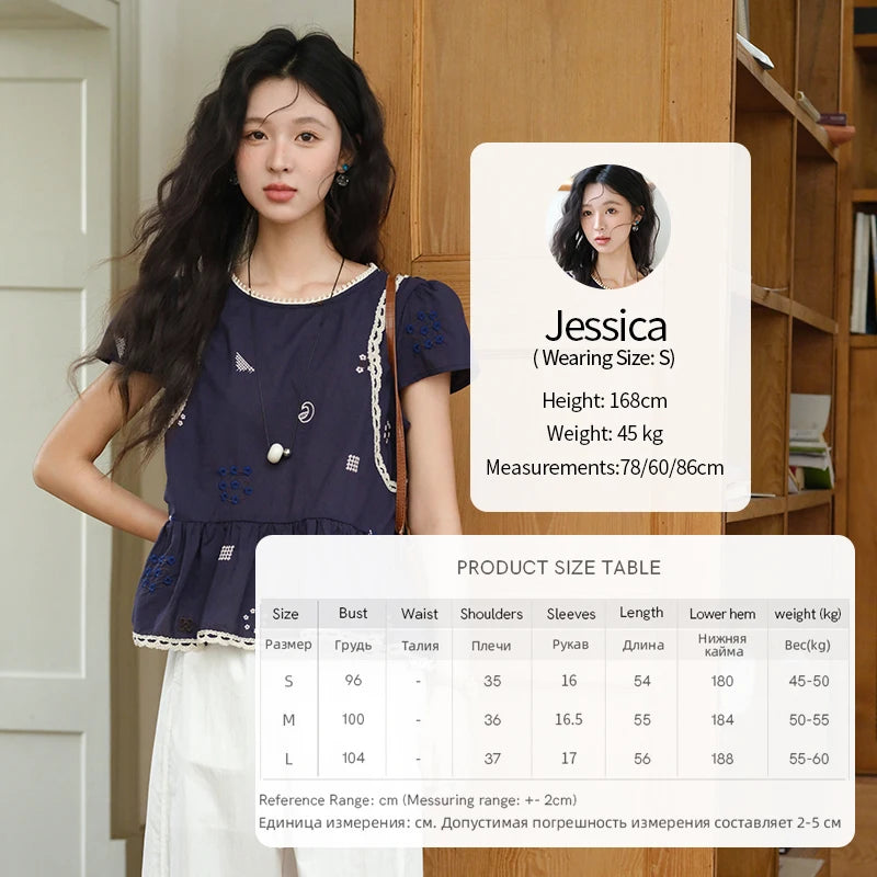 MISHOW Women's O-Neck Spliced Lace Blouse 2025 Summer New Fashion Embroidery Flower Casual Loose Top Ladies Clothing MXE39X1965