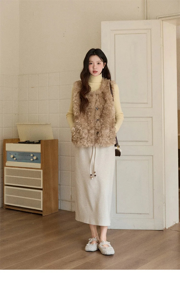 MISHOW Woman Brown Skirt 2025 Retro High Waist Loose Fitting Half Body Skirt with Back Split Straight Leg Long Skirt MXE90B2447