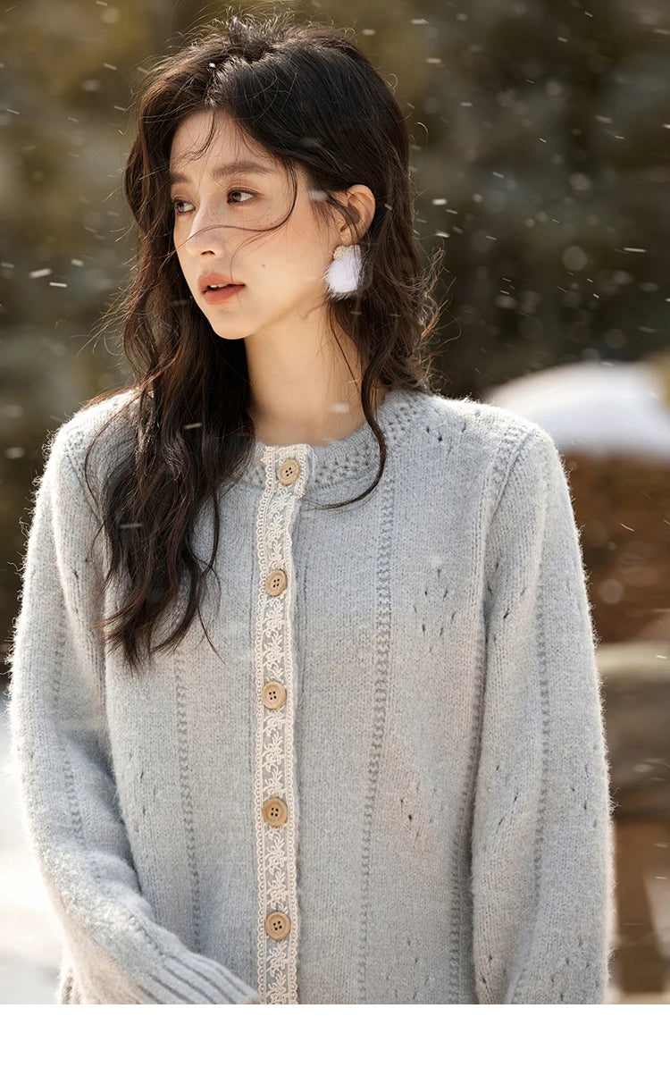 MISHOW Wool Blend Cardigan Pink Sweater 2024 Autumn Winter Women Clothes Sweet Top Knitted Sweater Outerwears MXD56Z1064