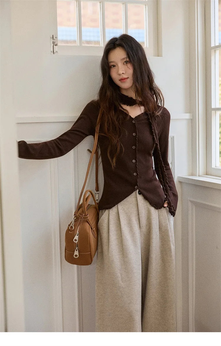 MISHOW Women's Winter Pants 2025 Retro Trousers with Three-dimensional Pleats Pants Pocket Decoration Wide Leg Pants MXE90K1129