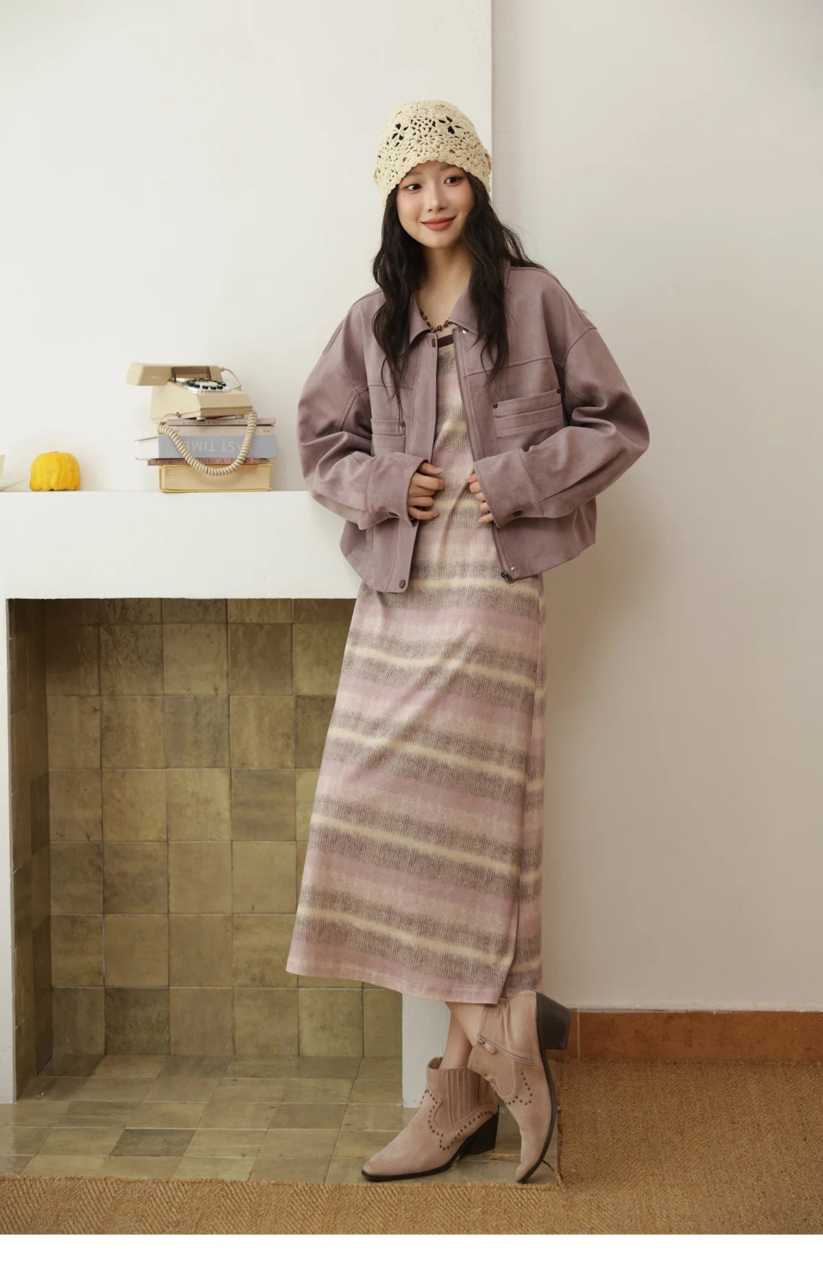 MISMHOW Taro Purple Leather Jacket Autumn 2025 Contrasting Splic Short Jackets Symmetrical Double-layer Pocket Coat MXE44W0816