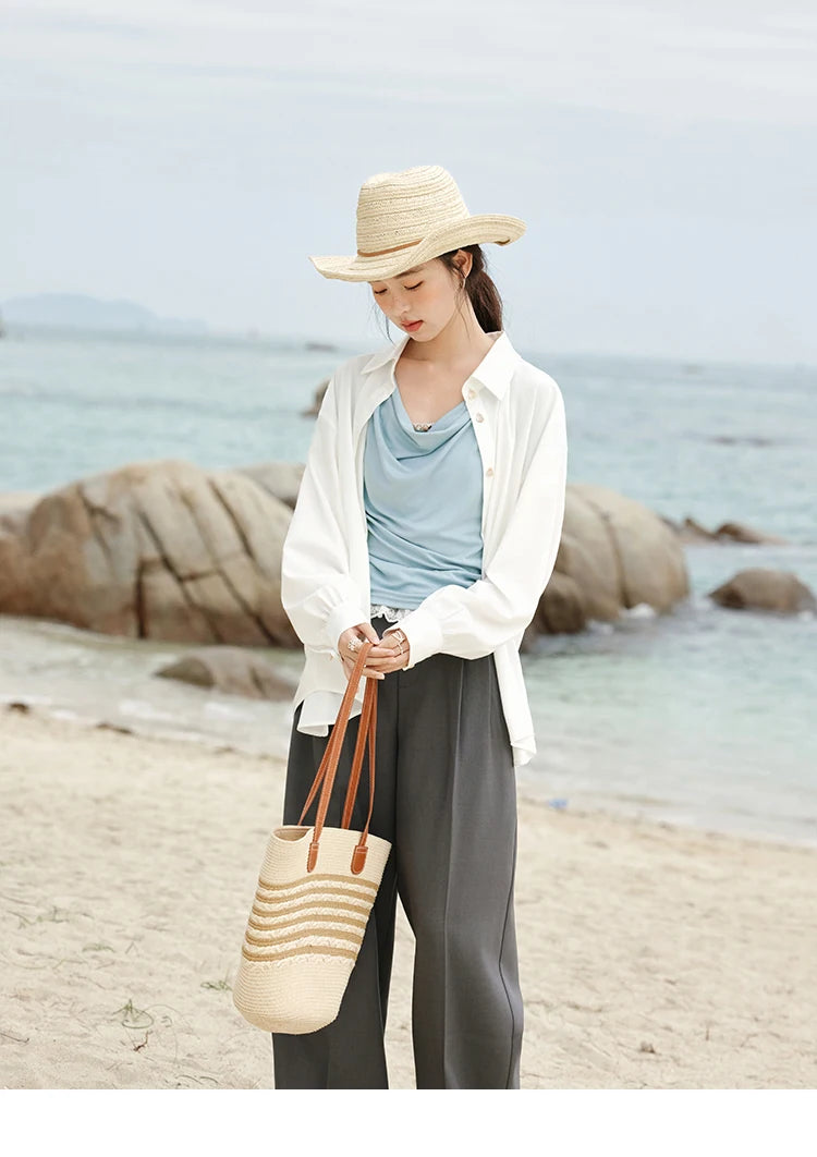 MISHOW Casual Summer Shirts Women 2025 Fashion Short Sleeve Swing Collar Solid T-shirt Female Slim Shell Ribbon Tops MXE33T0524