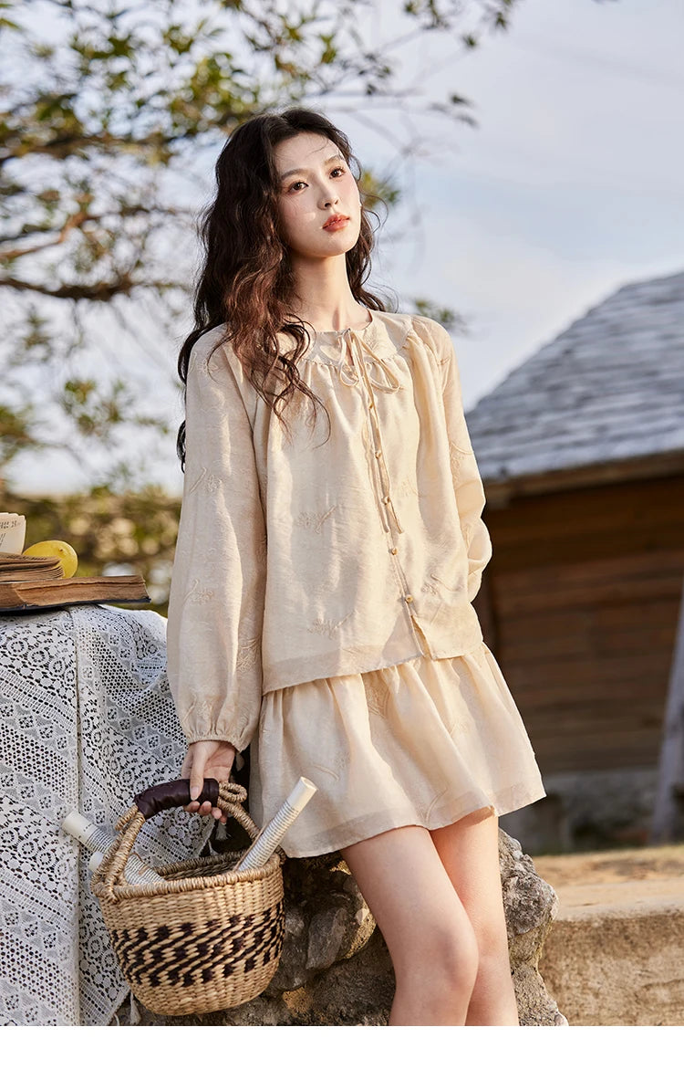 MISHOW Iris Embroidery Blouse Elastic Waist Skirt Set for Women Spring Summer 2025 Jacquard Commuting Slim Two Pieces MXE13T0454