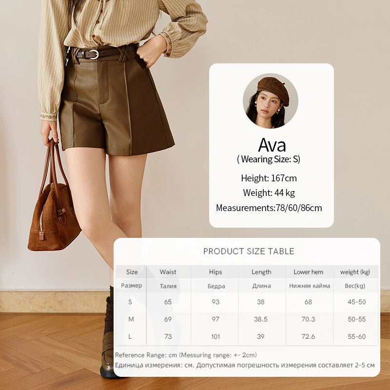 MISHOW Women's PU Leather Shorts Autumn 2025 Slanted Pocket Versatile Short Pants A-line Waist Shorts Excluding Belt MXE48K1086