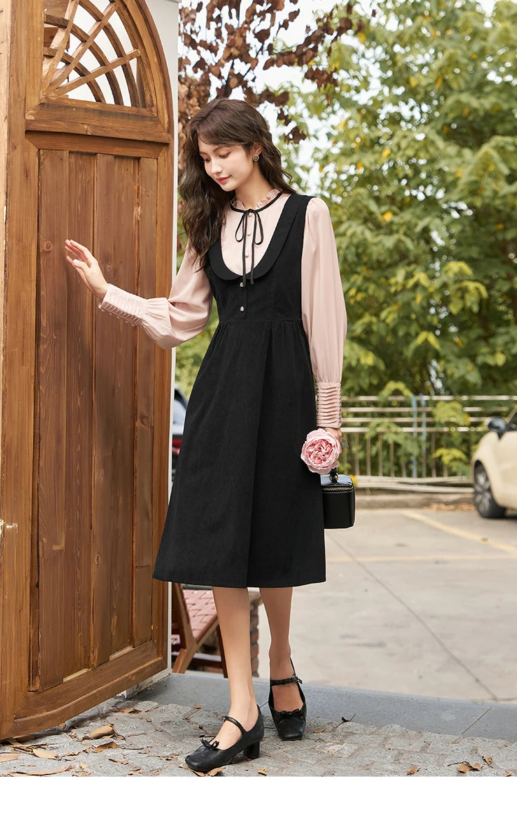 MISHOW French Vintage Strap Dress Autumn 2025 A-LINE U-Neck Sleeveless Black Temperament Pullover Mid-Calf Dresses MXC43L1570