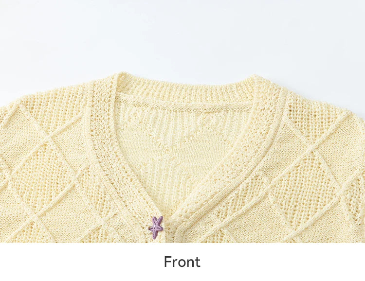 MISHOW Square Pattern Knitted Sweater for Women Spring Summer 2025 V-neck Tops Colorful Starfish Buckle Lazy Cardigan MXE16Z1213