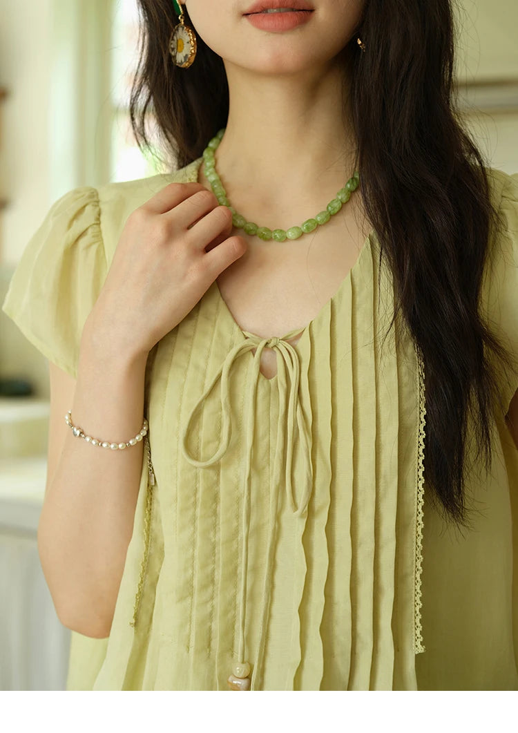 MISHOW V-Neck Lace Up Blouse Flying Sleeve Lace MXE37X1855