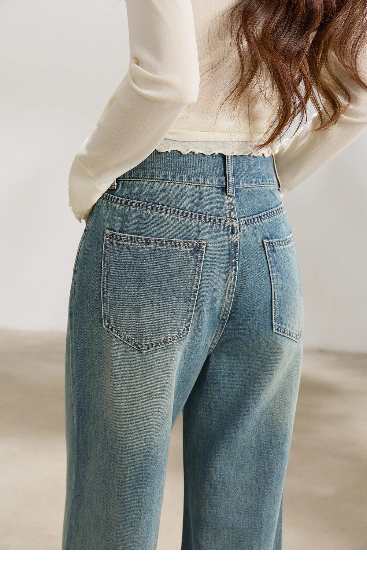 MISHOW Women's Vintage Blue Wide Leg Jeans Spring High Waist Cotton Pants Two-button Loose Casual Denim Trousers MXF108K1005