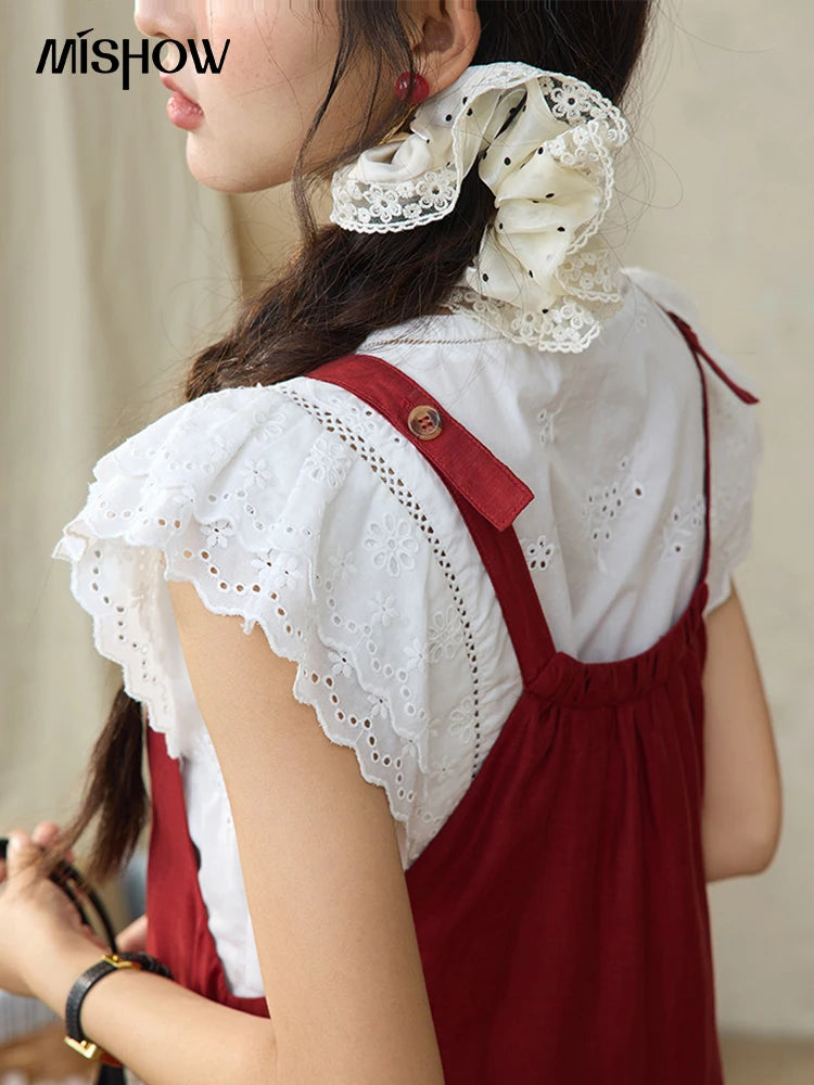 MISHOW Red Linen Strap Midi Dress Summer Sleeveless Casual Vacation Dress Hanging Neck Loose A-LINE Dress (Not A Set) MXE36L2309