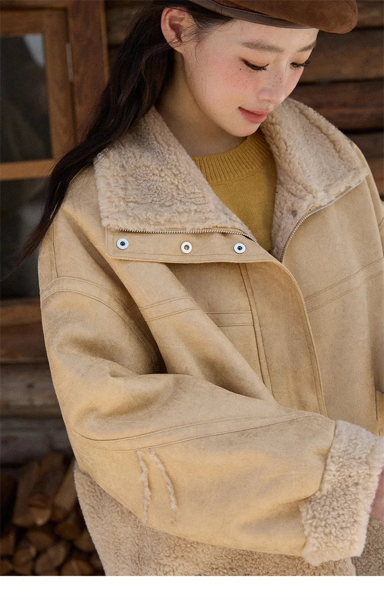 MISHOW Woman Short Jacket 2025 Fashion Yellow Stand Collar Zipper Jacket Luxury Loose Windproof Long-sleeved Coats MXE90W0996