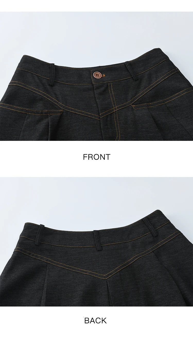 MISHOW High Waist Pleated Umbrella Denim Skirt 2025 Autumn A-LINE Deep Blue Skirts Female One Button Casual Skirts MXE41B2372