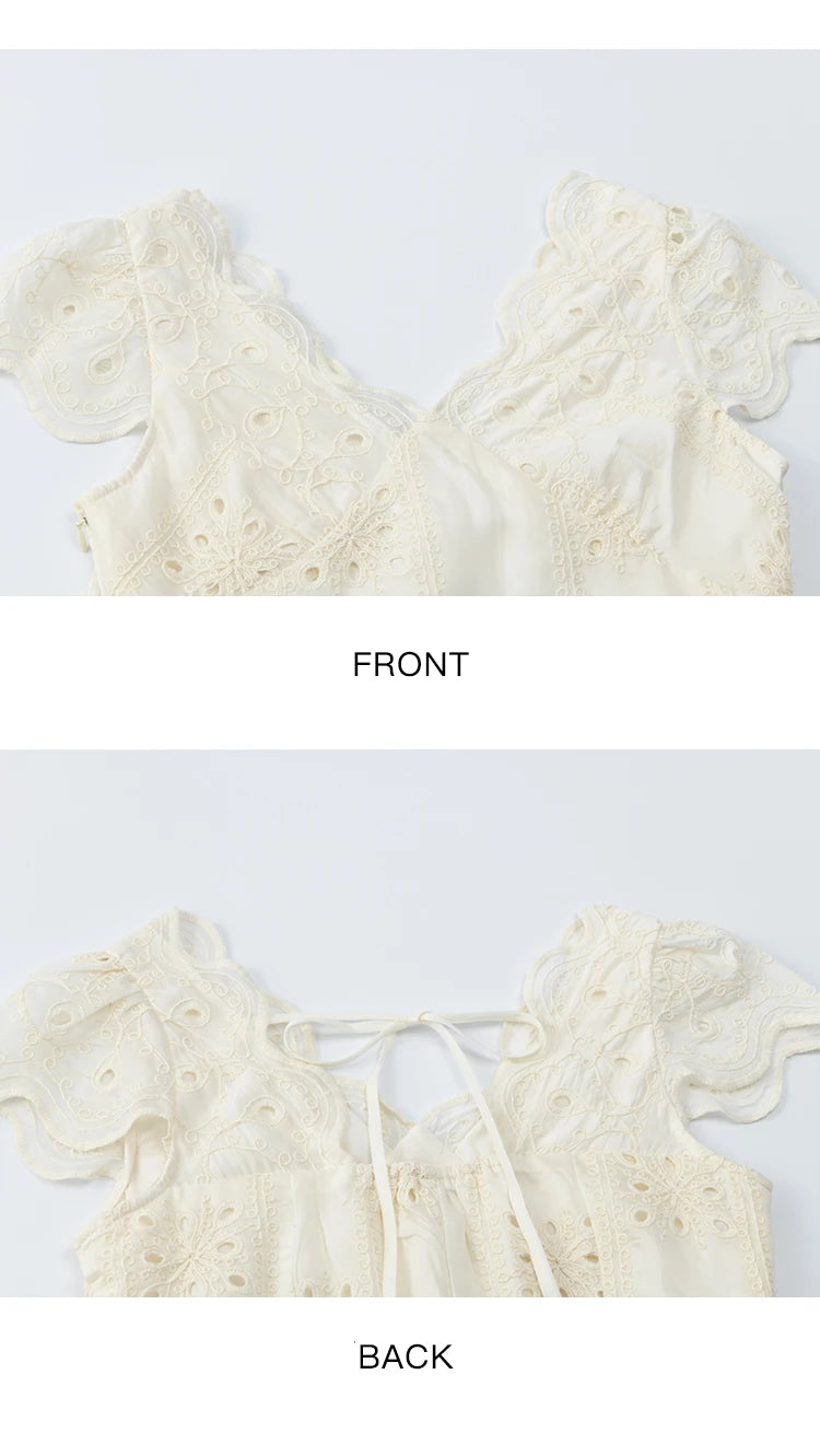 MISHOW Women's Flying Sleeve V-neck Hollow Dress 2025 Summer Embroidery A-line Dress Seaside Vacation Long Dresses MXE39L2404