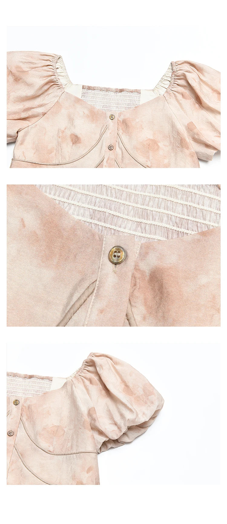 MISHOW Women's Contrast Halo Printing Blouses 2024 Summer French Retro Square Tops Female Puff Sleeve Button Blouse MXD30X1562