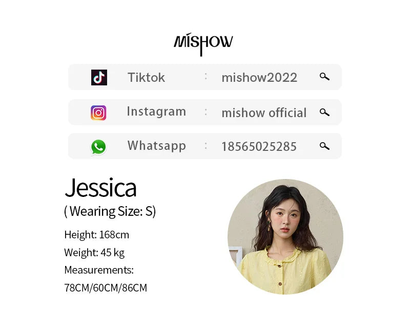 MISHOW 100% Cotton Women's Puff Sleeve Shirt 2025 Summer New Fashion Round Neck Button Top Casual Female Clothing MXE36X1873