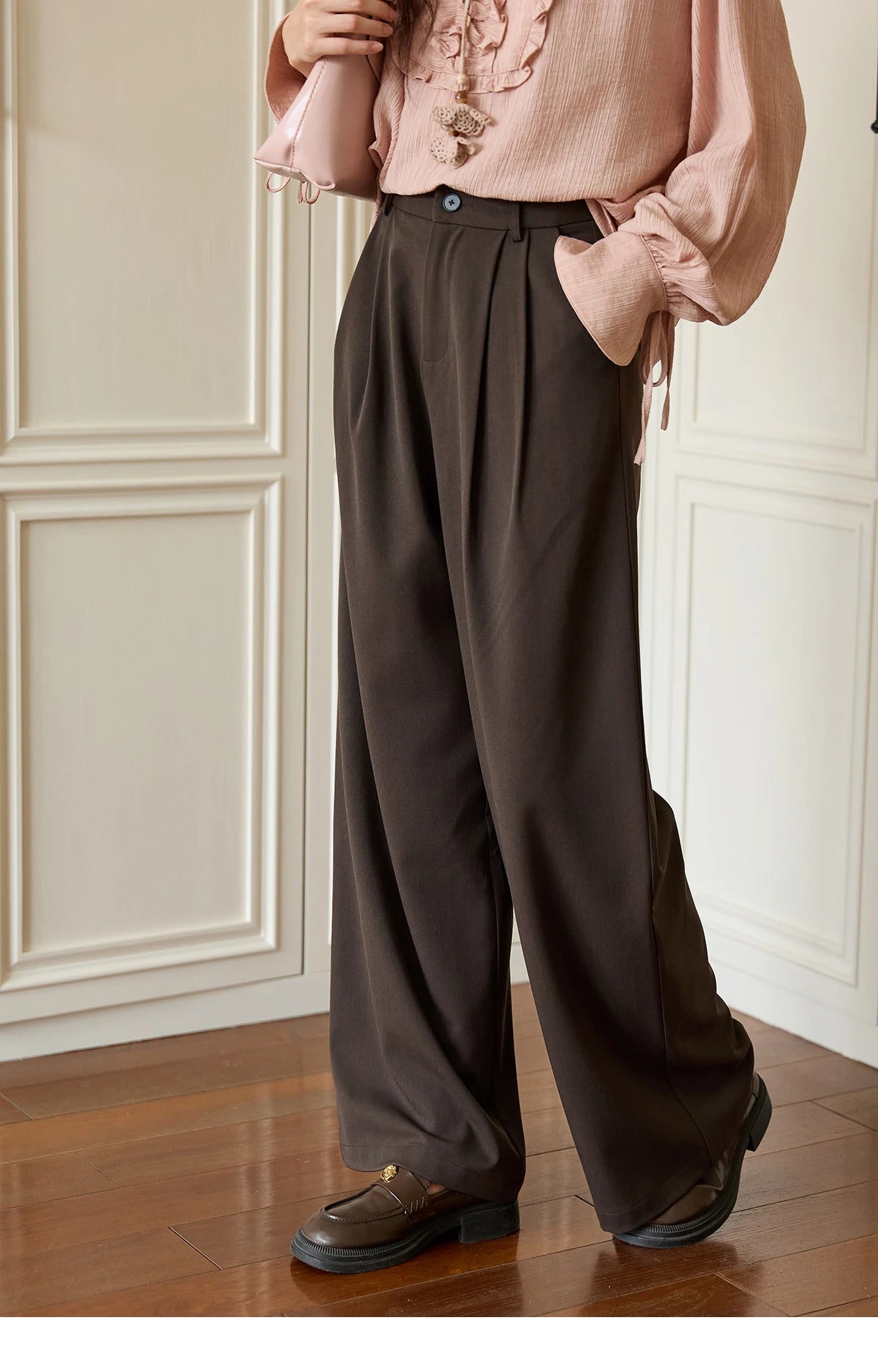 MISHOW Women's Solid Wide-leg Pants 2025 Autumn Fashion Minimalist High-waisted Loose Trousers Commute Pockets Pants MXE46K1090