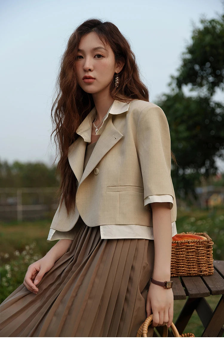 MISHOW Fake Two Short Suit Jackets for Women Summer Three Quarter Single Breasted Turn-down Collar Female Coats MXC33W0016