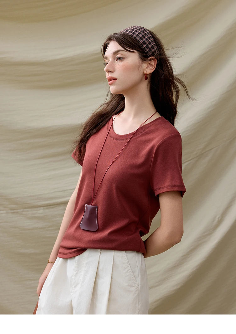 MISHOW Casual Summer T-shirts Women Short Sleeve Round Neck Solid Straight Shoulder Shirt Female Fashion Slimming New MXE31T0532