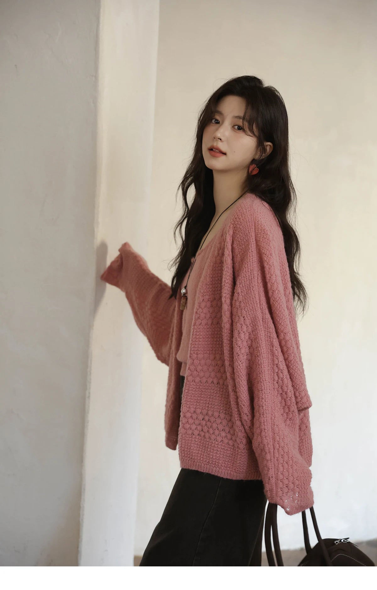 MISHOW Women's Pink Knit Two-Piece Set 2025 Autumn Sweet Long Sleeves Cardigan with Vest Casual Women's Clothes Set MXE44T0737