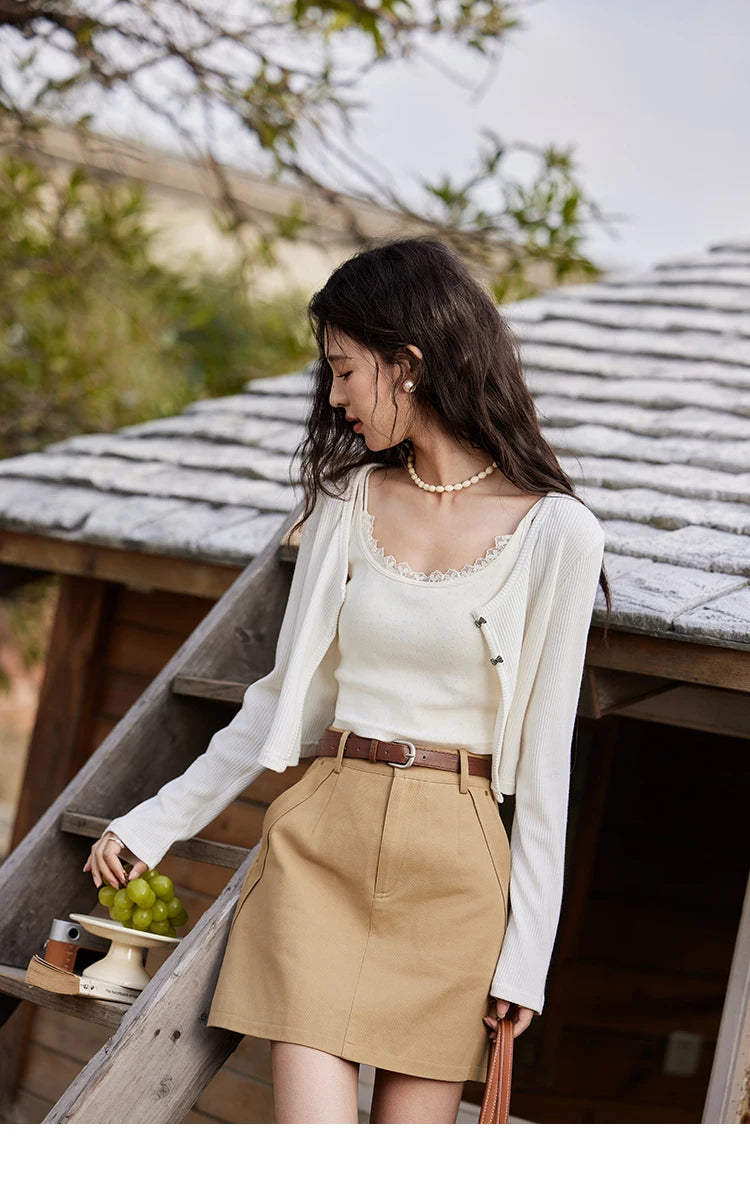 MISHOW Khaki Skirt for Women Spring 2025 Symmetrical Diagonal Insert Pocket Skirts High Waist Slim A-line Short Skirt MXE13B0694