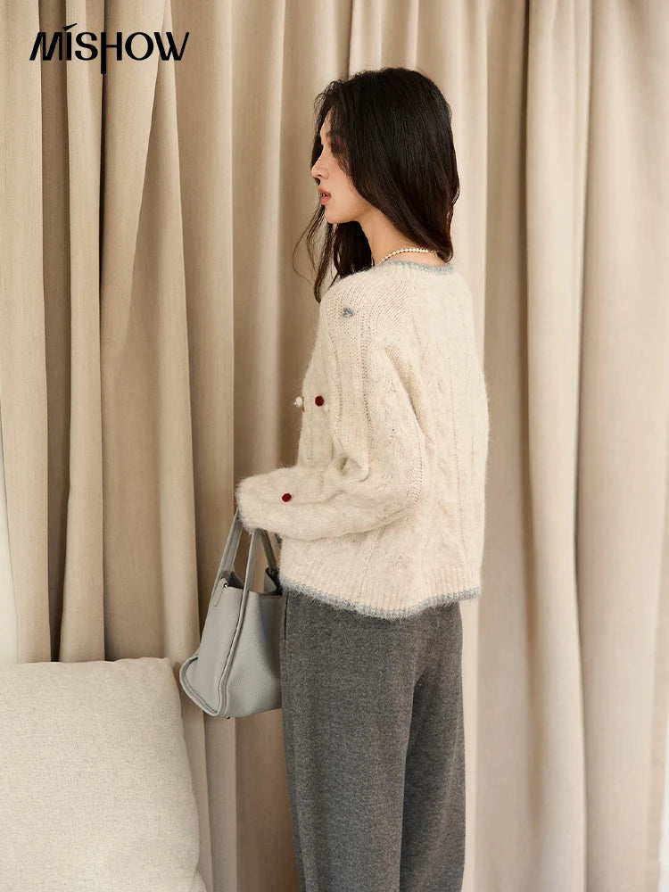 MISHOW Hand-crocheted Knitted Cardigan for Women 2025 Autumn Luxury Long Sleeves Wool Blended Loose Casual Tops MXE48Z2575