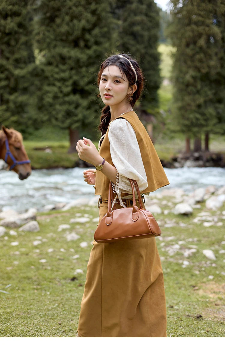 MISHOW Retro High Waist Suede Midi Skirt for Women Autumn 2024 Symmetrical Lip Pouch Skirts Slim Solid A-LINE Skirt MXD41B0486