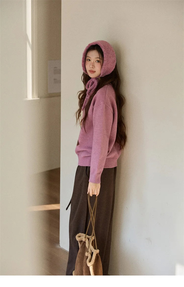 MISHOW Women's Jacquard Dog Thick Sweater Winter Purple Arctic Fleece Loose Soft Knitted Tops (Headband Not Included) MXE88Z2599