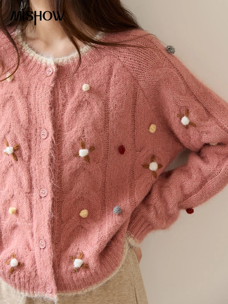 MISHOW Hand-crocheted Knitted Cardigan for Women 2025 Autumn Luxury Long Sleeves Wool Blended Loose Casual Tops MXE48Z2575