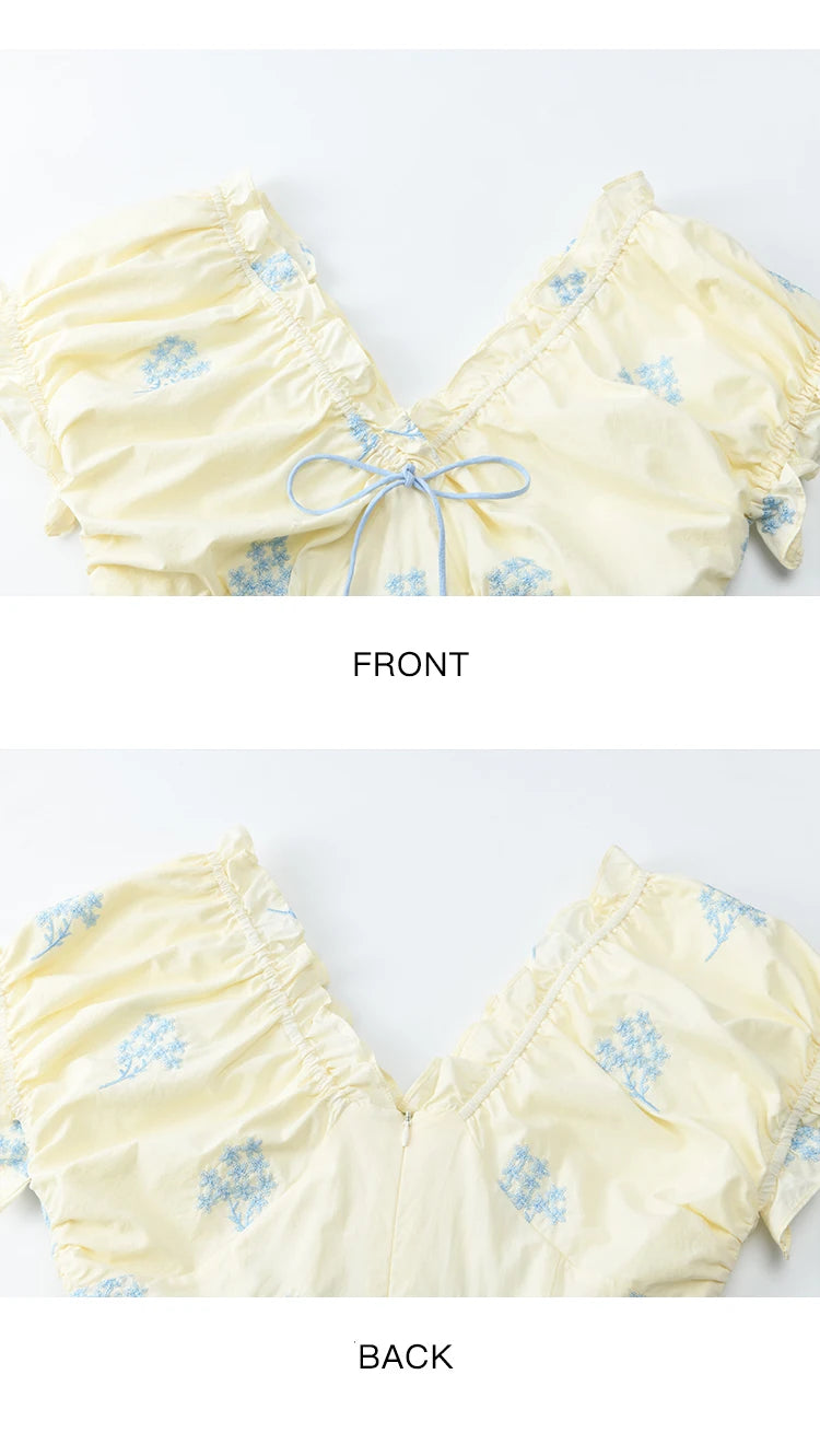 MISHOW French Print Summer Dresses for Women 2025 New Short Puff Sleeve V-neck Slimming Dress Female Fashion Cotton MXE32L2210