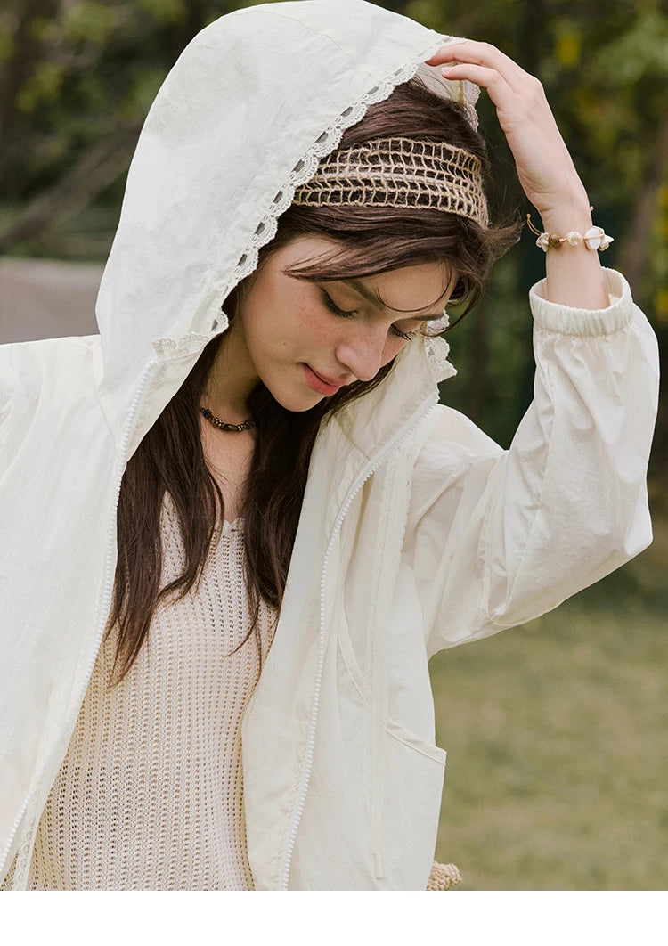 MISHOW Sunscreen Summer Coat Women New 2025 Long Sleeve Hooded Solid Lace Loose Cardigan Female Thin Breathable MXE33W0780