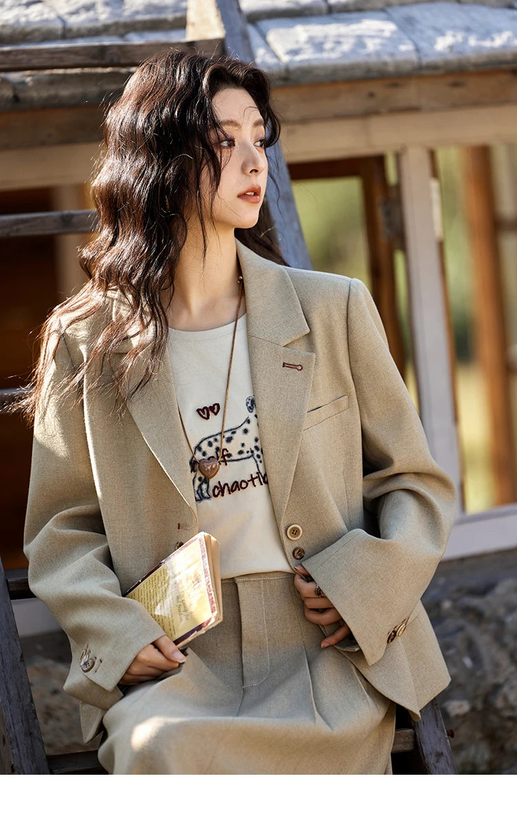 MISHOW Skirt Jacket For Women Separately 2025 Spring New Casual Vintage Blazer Jacket Pleated Skirt Fashion Blazer MXE11W0712