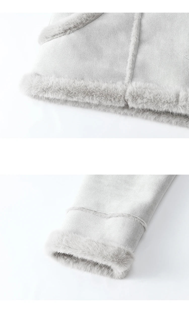 MISHOW Leather Fur Coat Fur Collar with Bag Women Winter Clothes Suede Plush Jacket Pocket Soft Thickened Warm Tops MXD57W0737