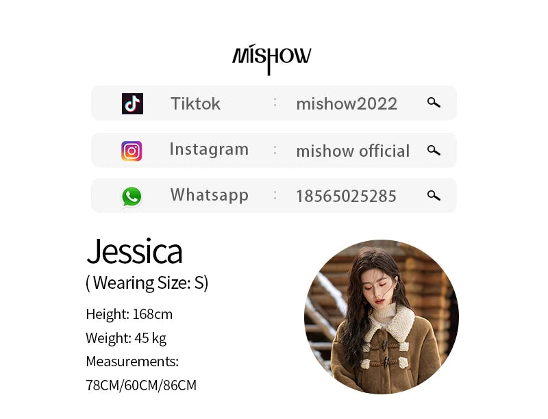 MISHOW Vintage Coats Midi Skirts Separately Brown Suede Plush Jacket Bull Horn Buckle Spliced Design Thick Warm Top MXD36W0500