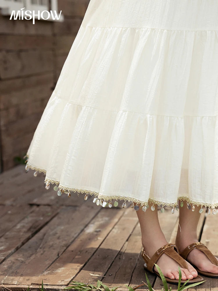 MISHOW Office Lady Summer Skirt Women New 2025 Solid Elastic Waist Shell Webbing A-line Skirts Woman Fashion Slimming MXE33B0708