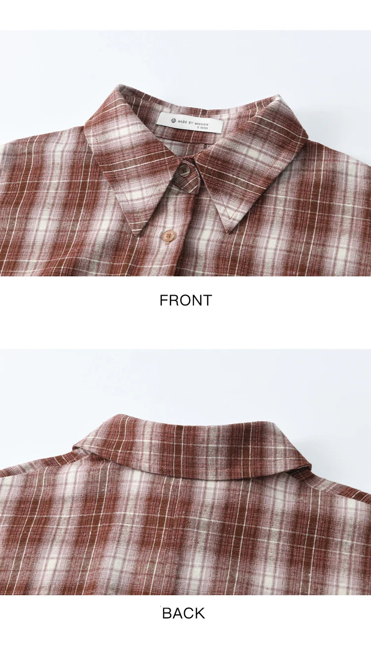 MISHOW Women's Plaid Shirt Grey Vest Dress Separately Spring Lapel Collar Shirt U-neck Sleeveless Dresses (Not A Set) MXE13L2093