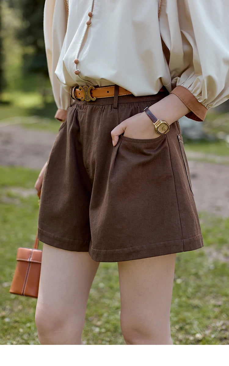 MISHOW High Waist Loose Casual Short Pants for Women Spring Autumn 2024 Versatile Slim Solid Straight Leg Shorts MXD41K0721