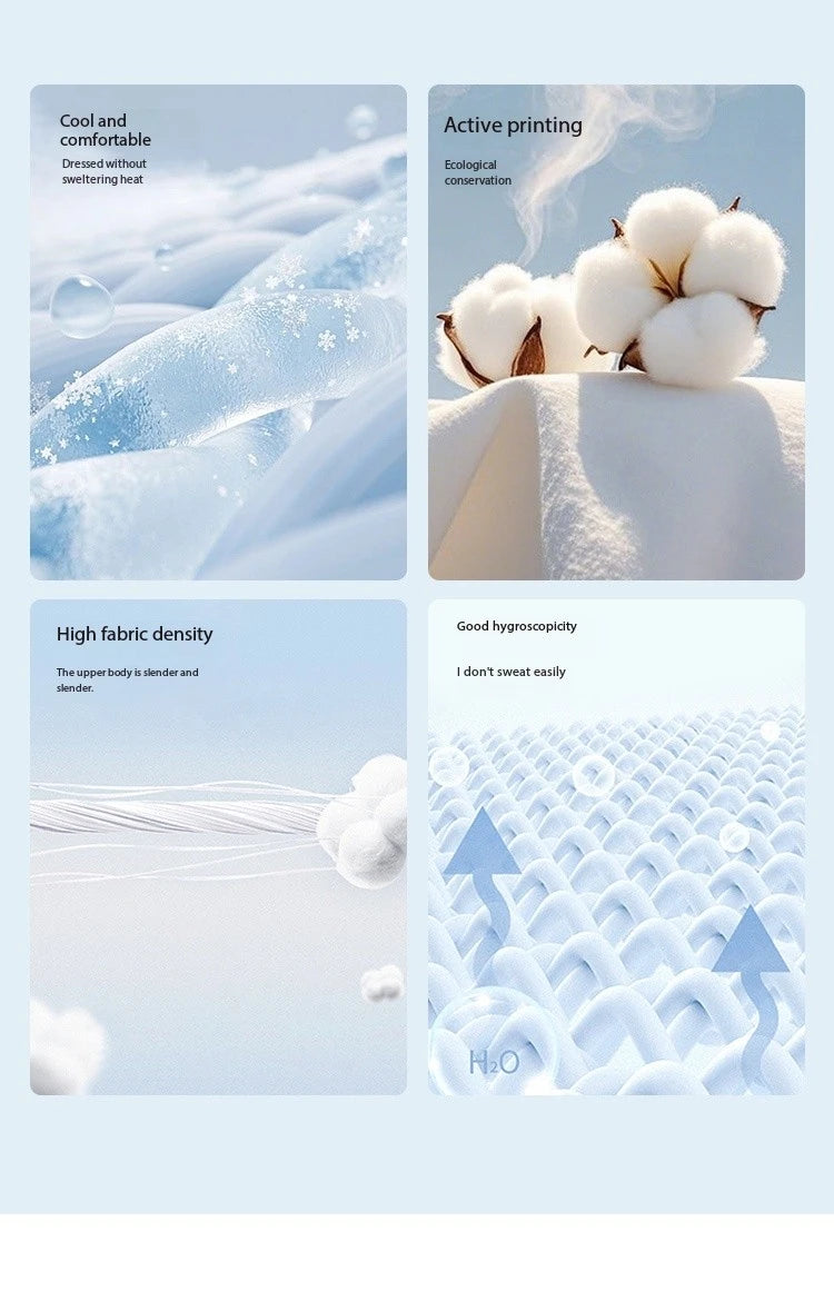 MISHOW Iris Cool Cotton T-shirt for Women Spring 2025 Spray Printing Slim Tees Round Neck Breathable Versatile Top MXE13T0453