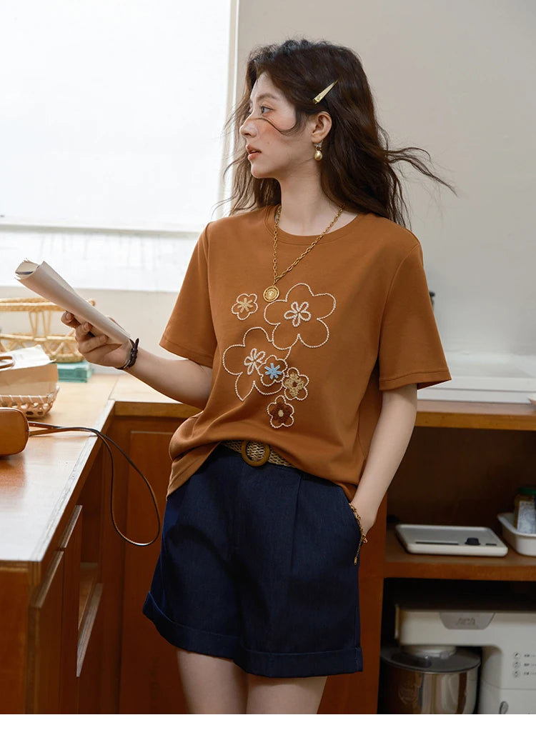 MISHOW Fashion Print T-shirt Women's 2025 Summer New O-Neck Short Sleeve Tee Casual Versatile Top Women's Clothing MXE36T0576