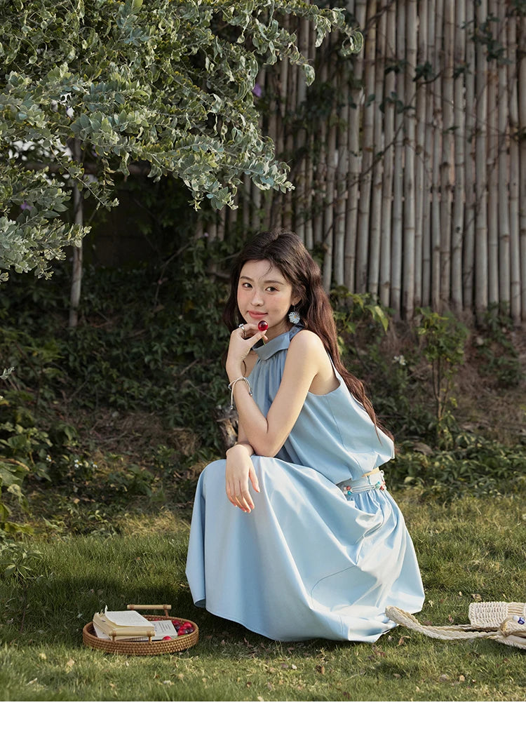 MISHOW Vacation Skirt Set Woman 2025 New Solid Halter Neck Sleeveless Short Tops Midi Loose Skirt Female with Belt MXE33T0546