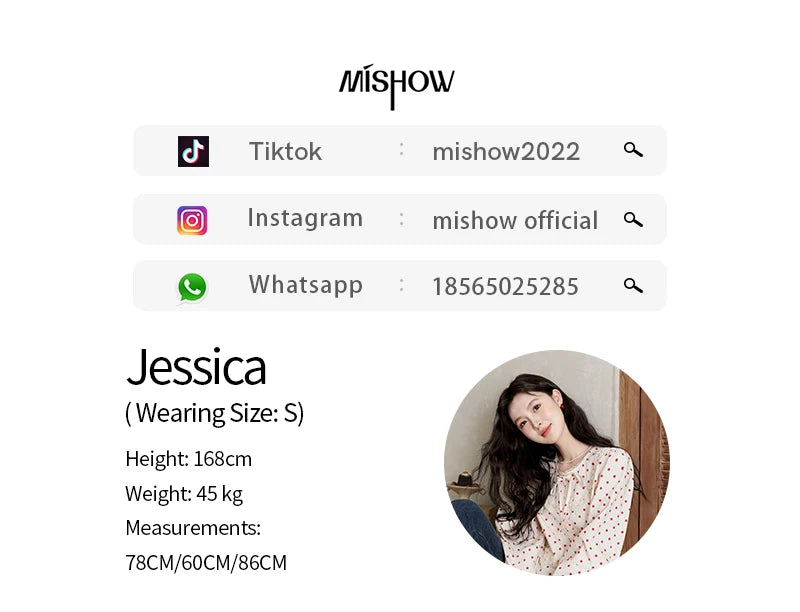 MISHOW Lace Up Polka Dot Round Neck Lace Shirt for Women Autumn 2024 Thin Sweets Shirt Elastic Petal Cuffs Chic Top MXD44X1667