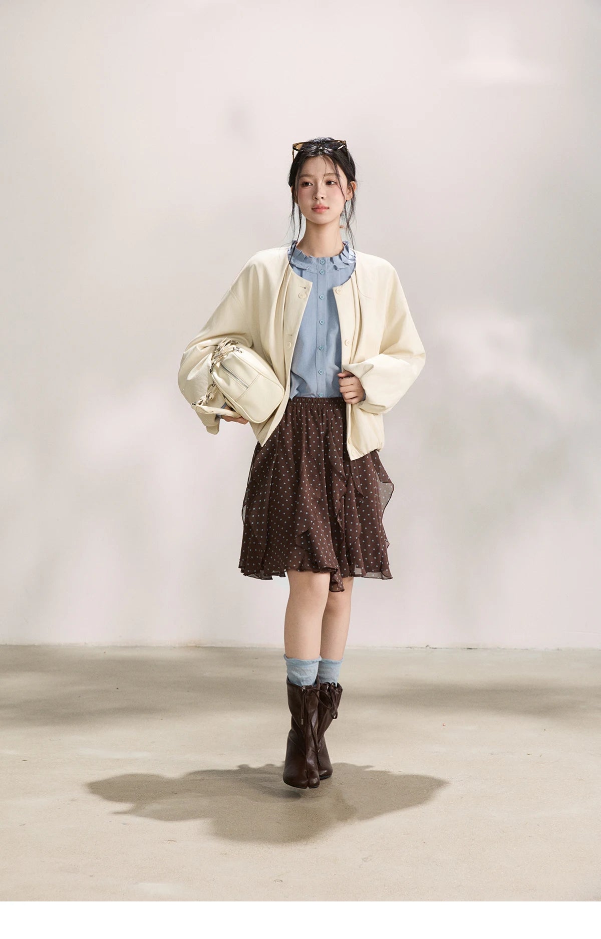 MISHOW Imitation Protein Skin Short Flower Bud Leather Jacket 2026 Spring Ruffled Collar Casual Loose Button-Up Coat MXF108W1019