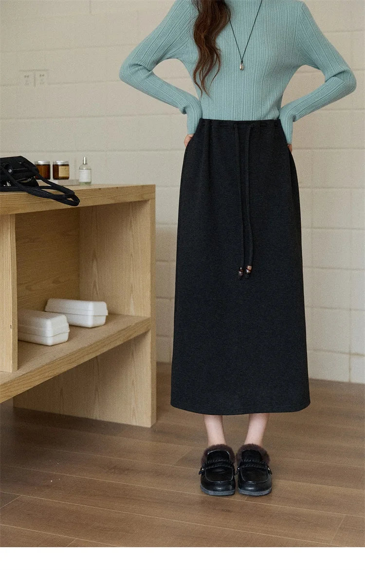 MISHOW Woman Brown Skirt 2025 Retro High Waist Loose Fitting Half Body Skirt with Back Split Straight Leg Long Skirt MXE90B2447